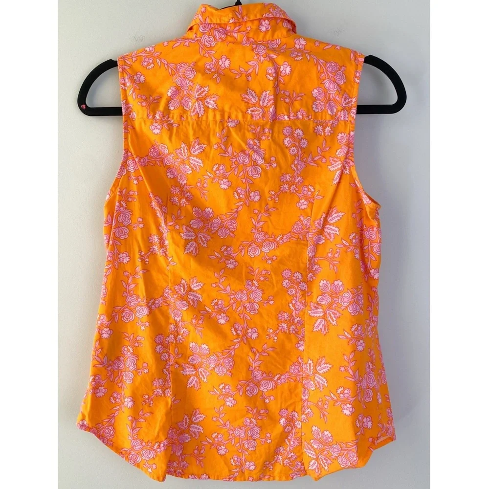 J Crew Ruffle Smocked Waist Mini Skirt‎ Sleeveless Button Up Blouse Set S Orange - Picture 5 of 16